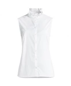 Misook Ruffle Neck Stretch Cotton Blouse
