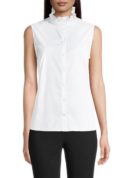 Misook Ruffle Neck Stretch Cotton Blouse 5 Misook Ruffle Neck Stretch Cotton Blouse - Image 3