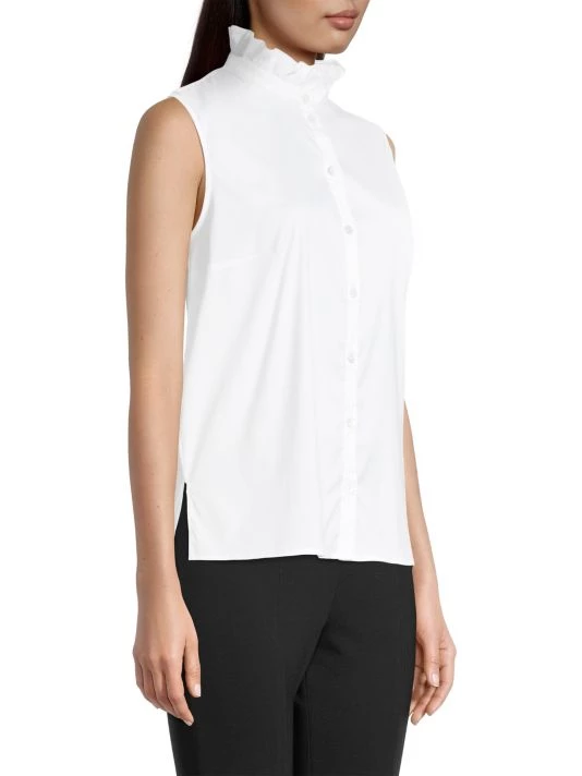 Misook Ruffle Neck Stretch Cotton Blouse 6 Misook Ruffle Neck Stretch Cotton Blouse - Image 4