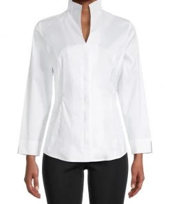 Misook Stretch Cotton Button-Front Blouse -Helmut Lang And Misook Sales unnamed file 1193