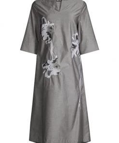 Misook Floral Embroidered Cotton Dress