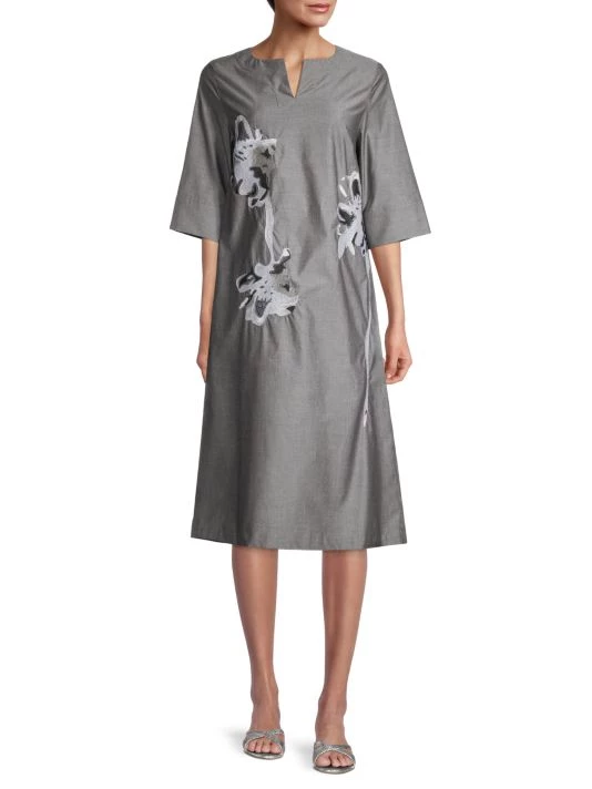 Misook Floral Embroidered Cotton Dress 4 Misook Floral Embroidered Cotton Dress - Image 2
