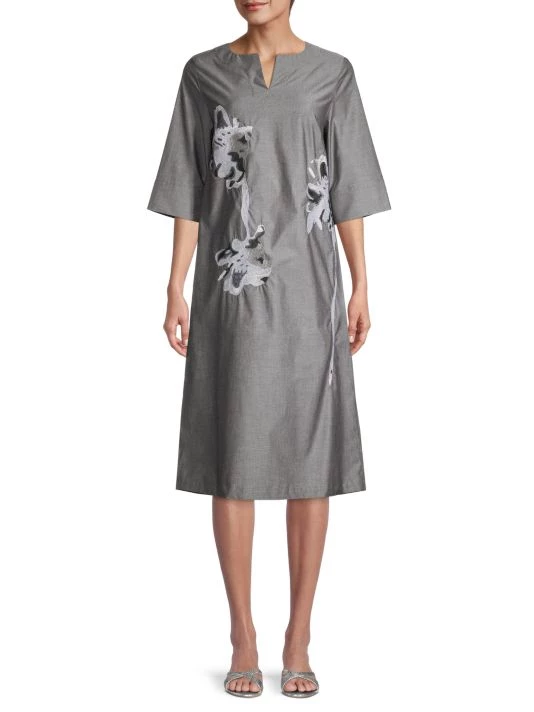 Misook Floral Embroidered Cotton Dress 5 Misook Floral Embroidered Cotton Dress - Image 3