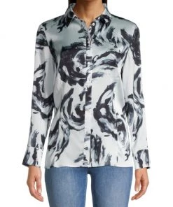 Misook Marble Print Cr&ecirc;pe De Chine Button-Front Shirt -Helmut Lang And Misook Sales unnamed file 1245