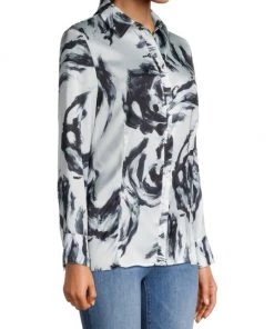 Misook Marble Print Cr&ecirc;pe De Chine Button-Front Shirt -Helmut Lang And Misook Sales unnamed file 1246