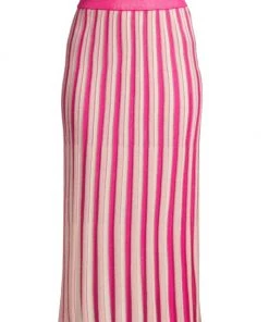 Misook Striped Rib-Knit Midi-Skirt