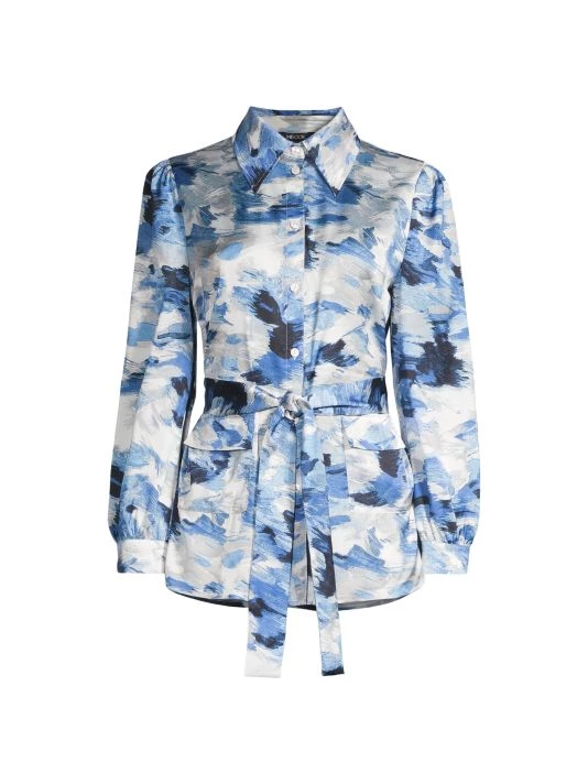 Misook Brushstroke Print Crepe De Chine Belted Shacket 3 Misook Brushstroke Print Crepe De Chine Belted Shacket
