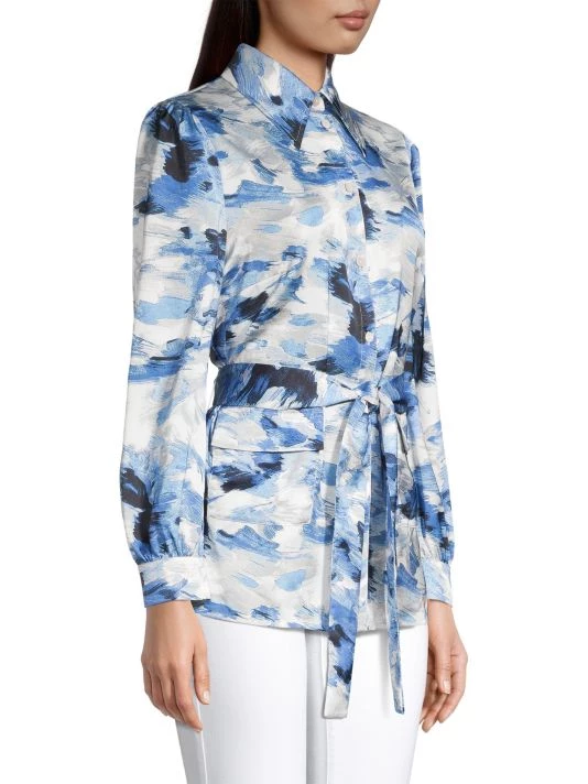 Misook Brushstroke Print Crepe De Chine Belted Shacket 6 Misook Brushstroke Print Crepe De Chine Belted Shacket - Image 4