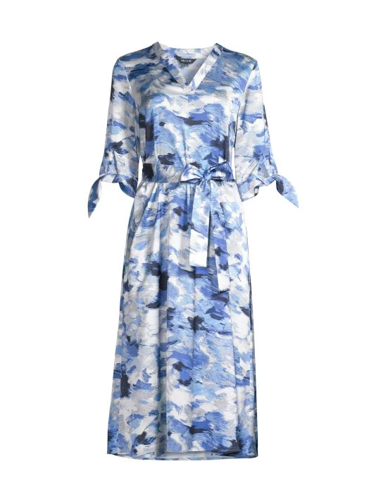 Misook Brushstroke Print Crepe De Chine Dress 3 Misook Brushstroke Print Crepe De Chine Dress