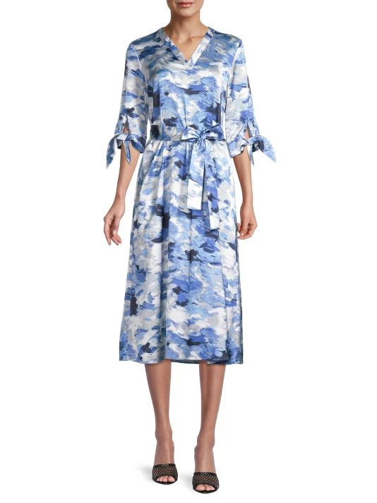 Misook Brushstroke Print Crepe De Chine Dress 4 Misook Brushstroke Print Crepe De Chine Dress - Image 2