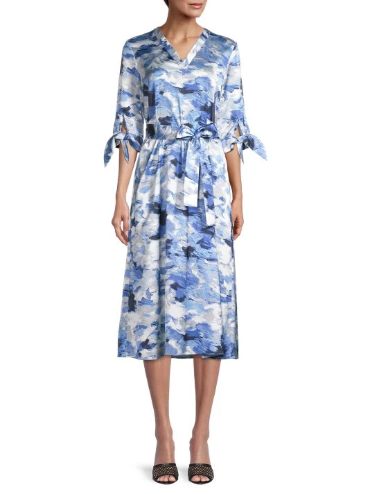 Misook Brushstroke Print Crepe De Chine Dress 5 Misook Brushstroke Print Crepe De Chine Dress - Image 3
