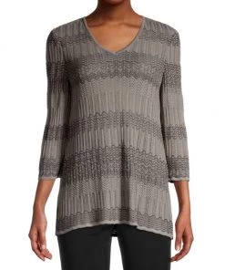 Misook Scalloped Stripe Soft Pointelle Knit Tunic -Helmut Lang And Misook Sales unnamed file 1311