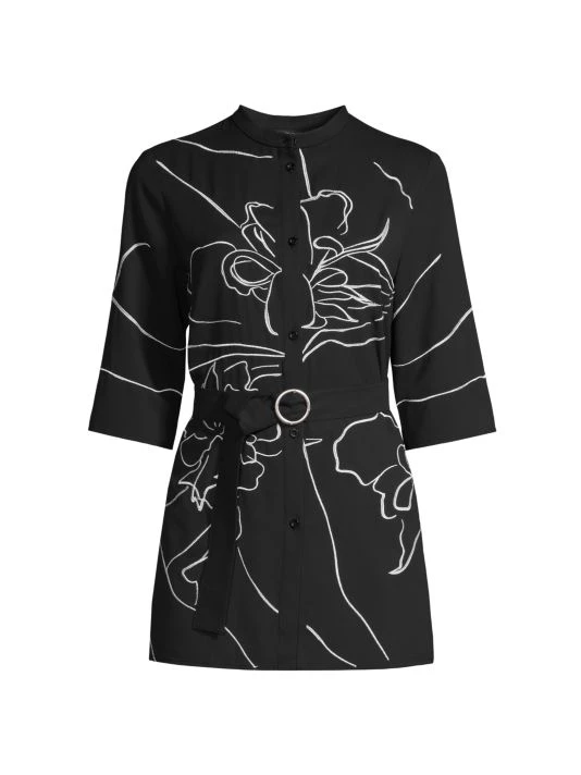 Misook Embroidered Belted Crepe De Chine Blouse 3 Misook Embroidered Belted Crepe De Chine Blouse