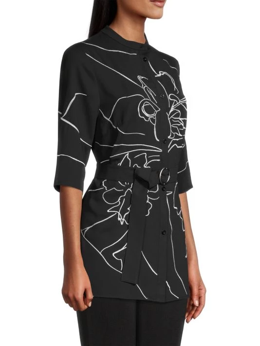 Misook Embroidered Belted Crepe De Chine Blouse 6 Misook Embroidered Belted Crepe De Chine Blouse - Image 4