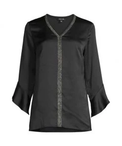 Misook Crepe De Chine Tulip-Sleeve Blouse