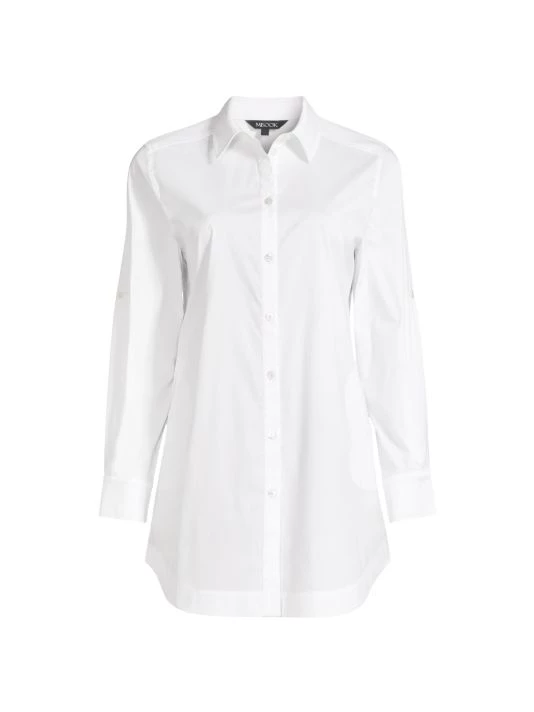 Misook Long Button-Front Cotton-Blend Blouse 3 Misook Long Button-Front Cotton-Blend Blouse
