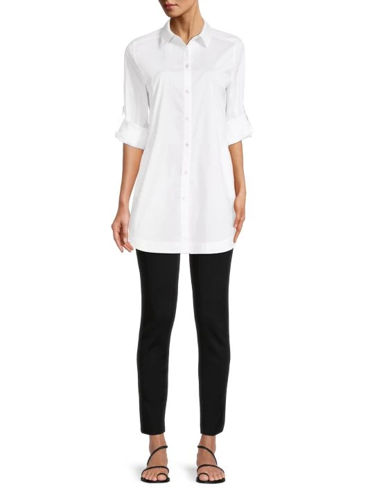 Misook Long Button-Front Cotton-Blend Blouse 4 Misook Long Button-Front Cotton-Blend Blouse - Image 2