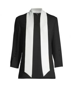 Misook Contrast Tie-Neck Crepe Blouse