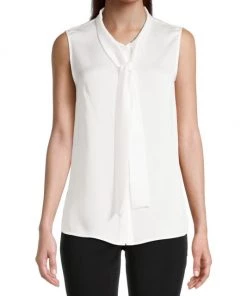Misook Crepe De Chine Tie-Neck Blouse -Helmut Lang And Misook Sales unnamed file 1488