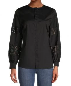 Misook Lace Trim Puff Sleeve Poplin Blouse -Helmut Lang And Misook Sales unnamed file 1494