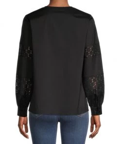 Misook Lace Trim Puff Sleeve Poplin Blouse -Helmut Lang And Misook Sales unnamed file 1496