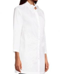 Misook Gathered Collar Long Cotton-Blend Blouse -Helmut Lang And Misook Sales unnamed file 1501