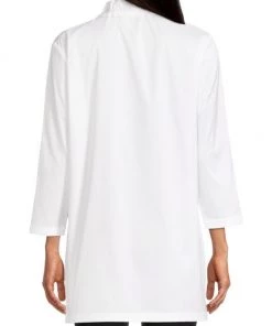 Misook Gathered Collar Long Cotton-Blend Blouse -Helmut Lang And Misook Sales unnamed file 1502