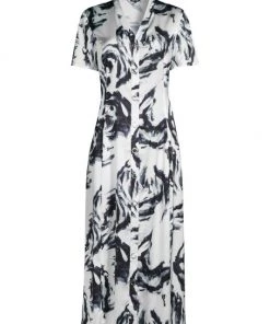 Misook Painterly Marble-Print Midi-Dress