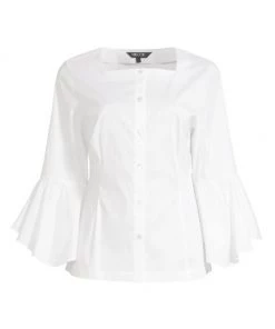 Misook Bell-Sleeve Cotton-Blend Blouse