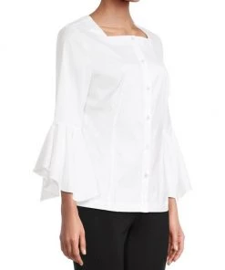 Misook Bell-Sleeve Cotton-Blend Blouse -Helmut Lang And Misook Sales unnamed file 1550