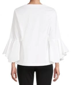 Misook Bell-Sleeve Cotton-Blend Blouse -Helmut Lang And Misook Sales unnamed file 1551