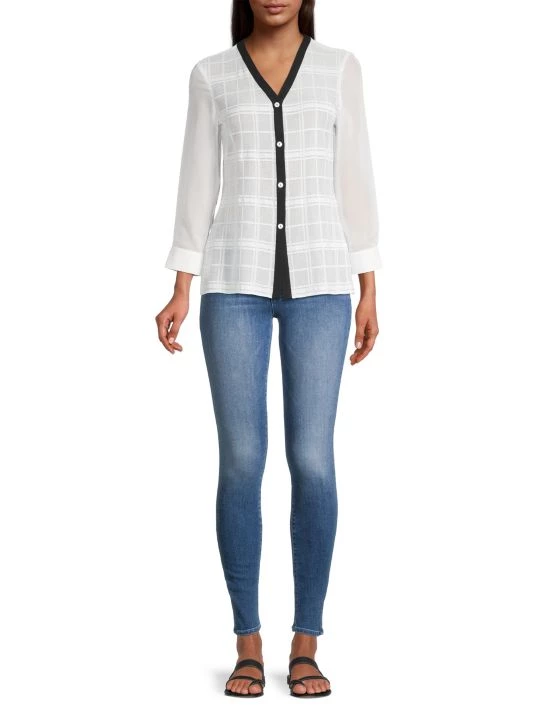 Misook Sheer Plaid Blouse 4 Misook Sheer Plaid Blouse - Image 2