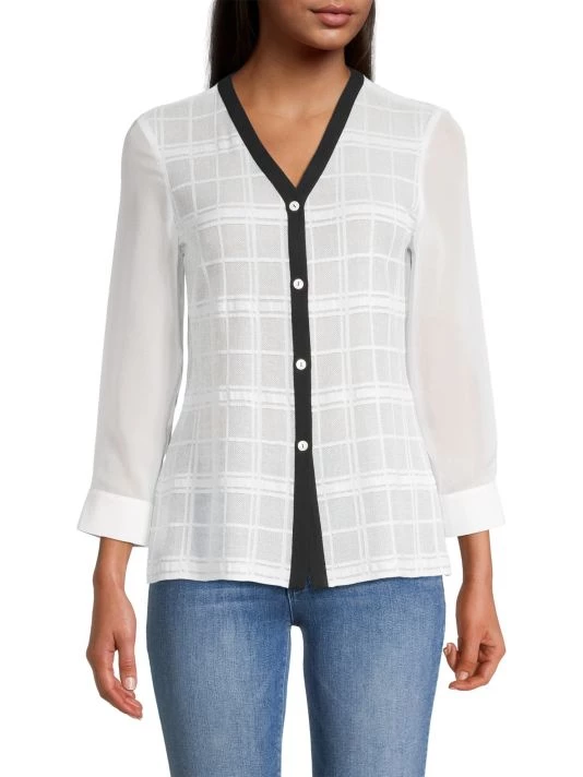 Misook Sheer Plaid Blouse 5 Misook Sheer Plaid Blouse - Image 3