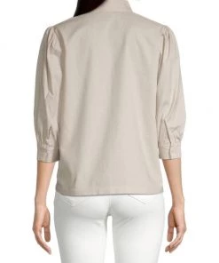 Misook Embroidered Puff-Sleeve Cotton-Blend Blouse -Helmut Lang And Misook Sales unnamed file 1597
