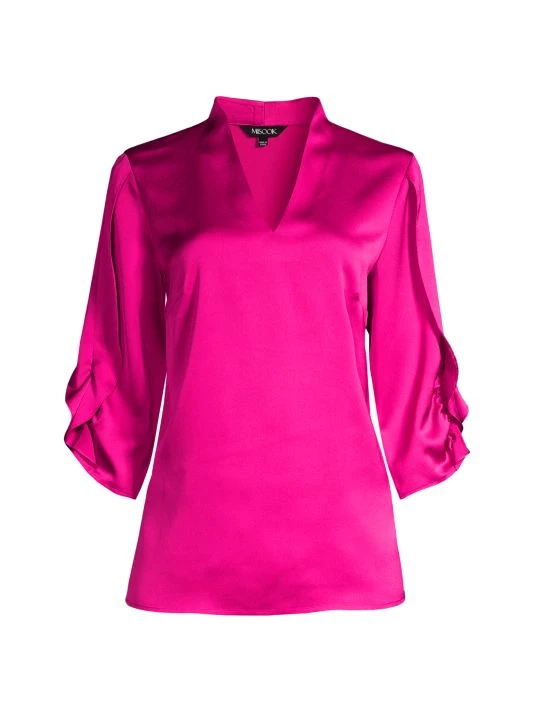 Misook Tulip-Sleeve Crepe De Chine Blouse 3 Misook Tulip-Sleeve Crepe De Chine Blouse