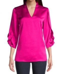 Misook Tulip-Sleeve Crepe De Chine Blouse 10 Misook Tulip-Sleeve Crepe De Chine Blouse -Helmut Lang And Misook Sales unnamed file 1607