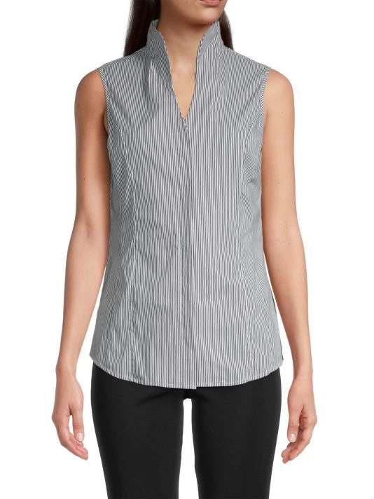 Misook Pinstripe Stretch Cotton Shirt 5 Misook Pinstripe Stretch Cotton Shirt - Image 3