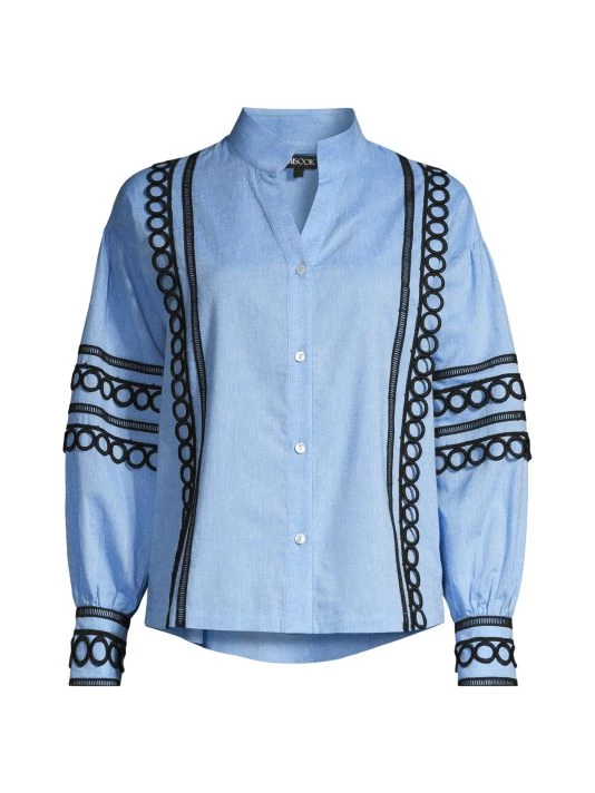 Misook Embroidered Puff Sleeve Linen Blend Blouse 3 Misook Embroidered Puff Sleeve Linen Blend Blouse