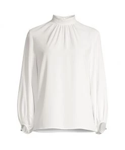 Helmut Lang And Misook Sales 17 Misook Gathered Mockneck Crepe De Chine Blouse