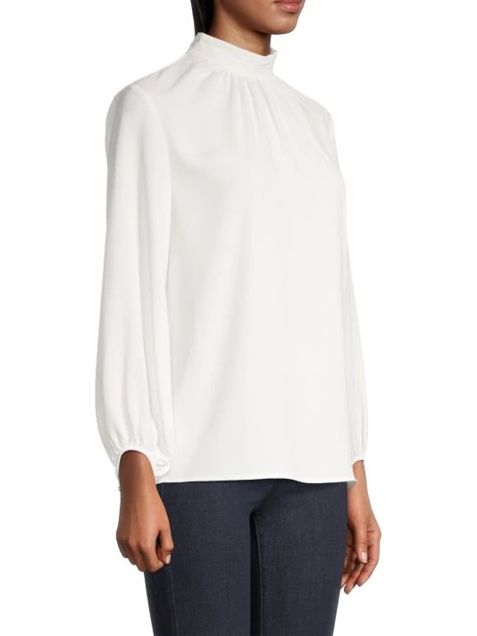 Misook Gathered Mockneck Crepe De Chine Blouse 6 Misook Gathered Mockneck Crepe De Chine Blouse - Image 4
