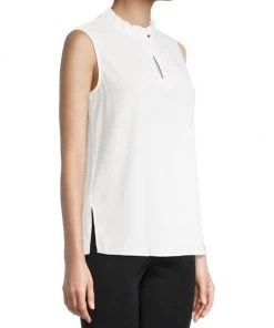 Misook Ruffled Crepe-De-Chine Keyhole Blouse -Helmut Lang And Misook Sales unnamed file 1700