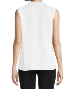 Misook Ruffled Crepe-De-Chine Keyhole Blouse -Helmut Lang And Misook Sales unnamed file 1701