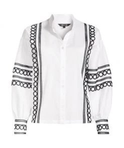 Helmut Lang And Misook Sales 11 Misook Lace-Trim Blouson-Sleeve Blouse