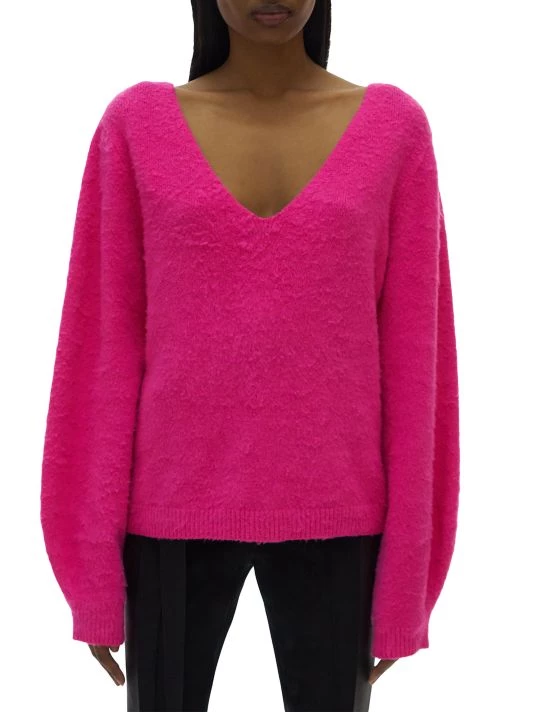 Helmut Lang Brushed V-Neckline Sweater Disco Pink 3 Helmut Lang Brushed V-Neckline Sweater Disco Pink