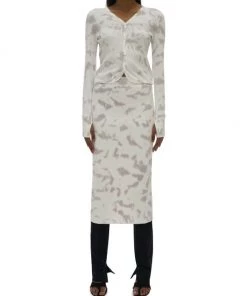 Helmut Lang Rib-Knit Printed Pencil Skirt