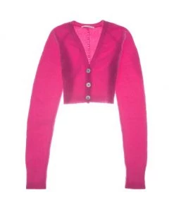 Helmut Lang Fuzzy Cropped Cardigan Disco Pink